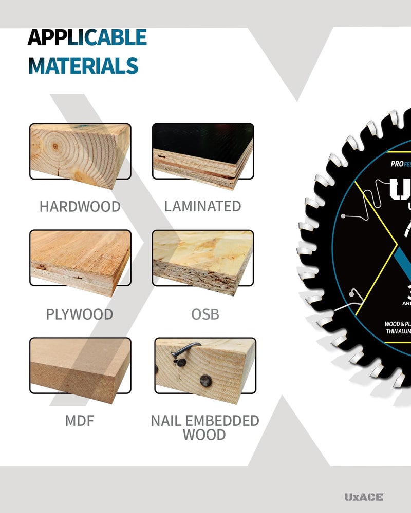 UXACE 3-3/8-Inch 36-Tooth Circular Saw Blade, 15 mm Arbor, Ultra Finish General Purpose Cutting, Carbide Tip, Thin Kerf, for Plywood, MDF, OSB, Laminated, Plastic, Thin Aluminum, 3 Pack - Image 5